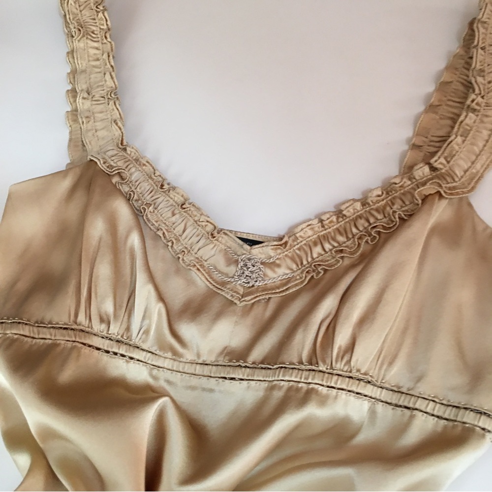 Ellie Tahari Gold Silk Satin Victorian Ruffle sweetheart neckline Camisole top - Picture 12 of 16